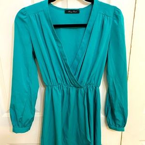 Honey Punch teal long sleeve mini dress, Sz M